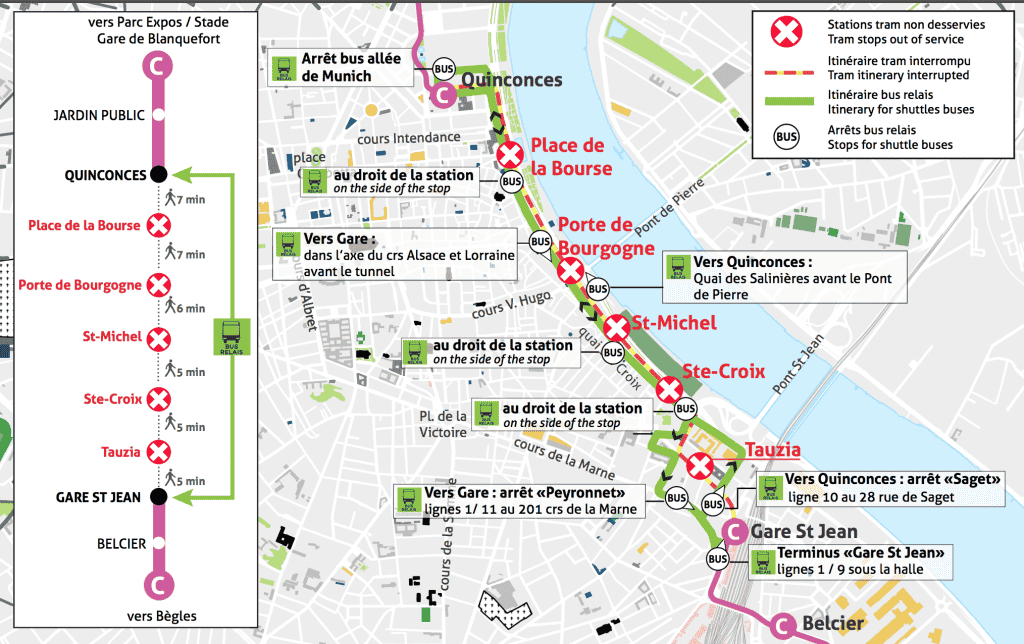 Travaux sur les lignes de tram : comment s'y retrouver 1 Travaux tram C Bordeaux