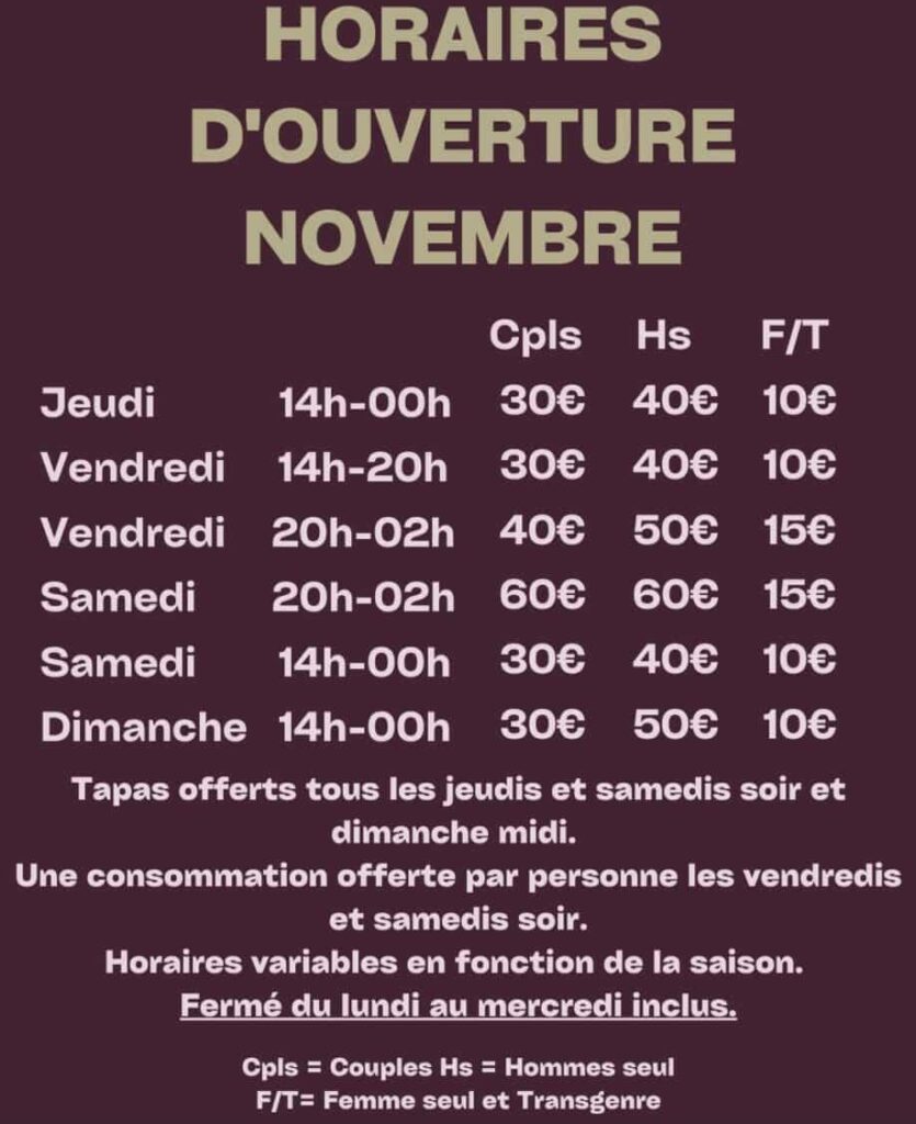 Tarifs et horaires