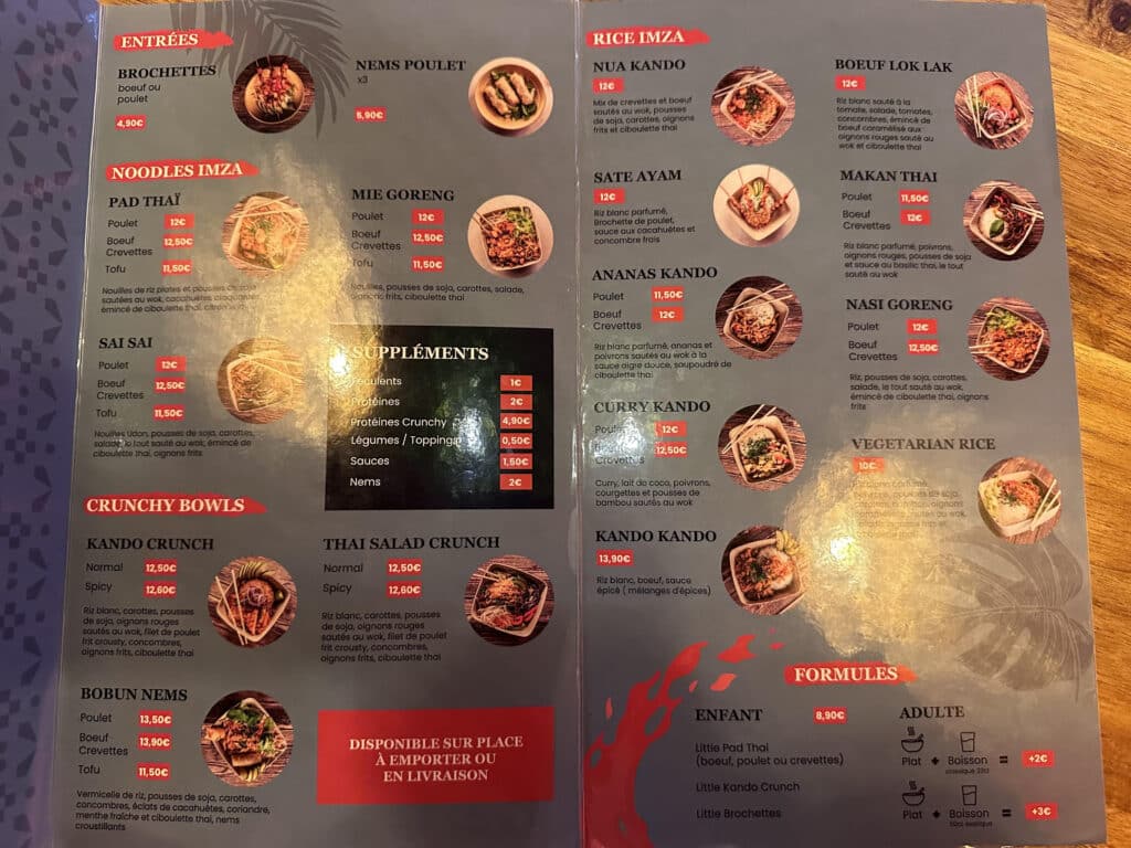 Carte de Ma Kan Do restaurant asiatique Bordeaux