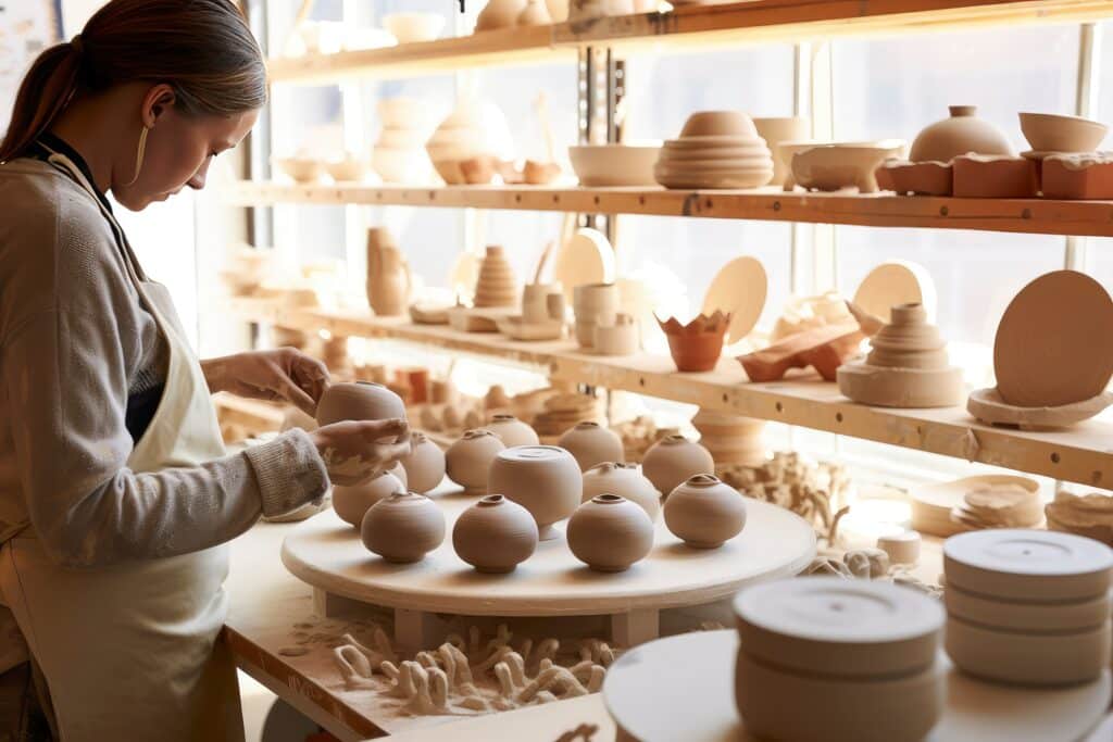 Vue de l'exposition Artisan'Art à Mérignac, regroupant de nombreux artisans locaux avec des stands colorés et des visiteurs explorant les créations artisanales