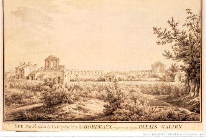 “Vue des Ruines de l’Amphithéatre de Bordeaux vulgairement appellé palais Galien” – XVIIIème siècle par Daubigni
Bibliothèque Nationale de France